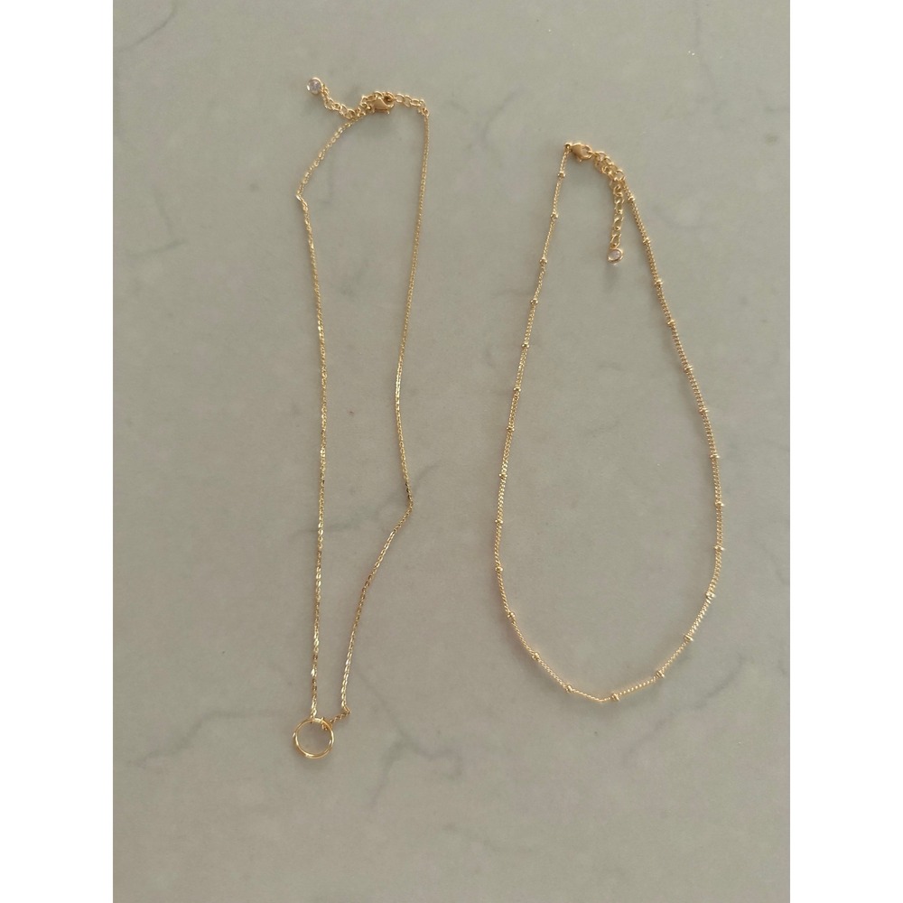 Gold Tone Layering Necklace Set Circle Pendant Satellite Bead Chain 2 Piece